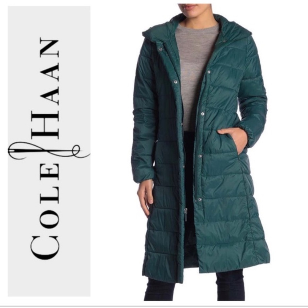 Cole Haan Womens Green Winter Quilted Coat Puffer Jacket Outerwear small